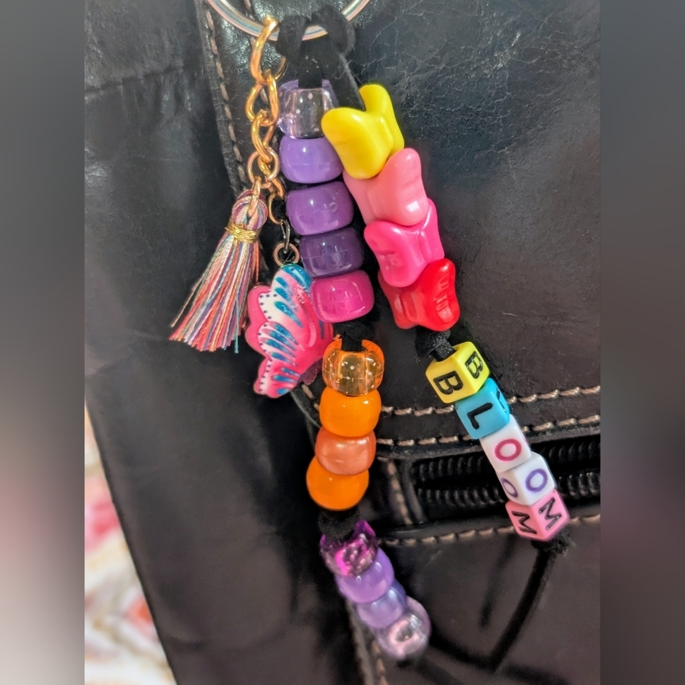 Colorful Spring Time BLOOM Beaded Bag Charm Keychain